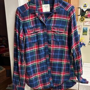 Abercrombie & Fitch Plaid Long Sleeve Shirt - Blue, Red, Green